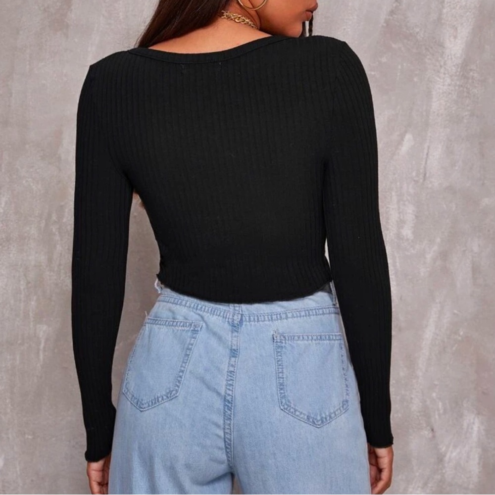 Ribbed Partial Button-Front Top - Picture 2 of 5